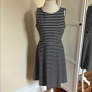 Talbots Classic Preppy Black and White Striped Fit and Flare Dress - Size M
